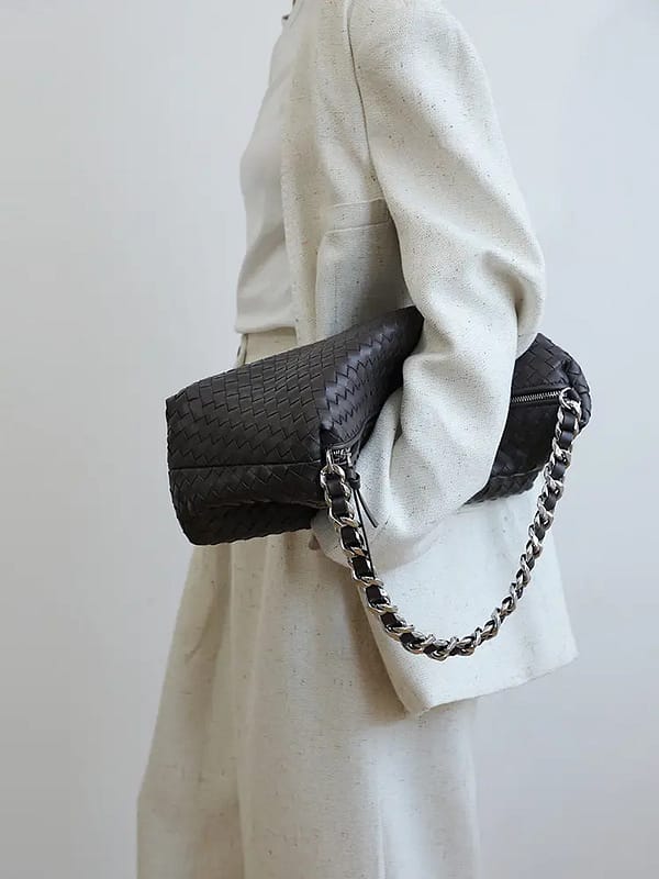 Leather Woven Large Chunky Chain Shoulder Bag