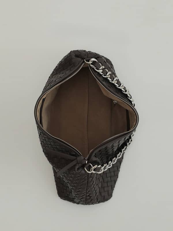 Leather Woven Large Chunky Chain Shoulder Bag