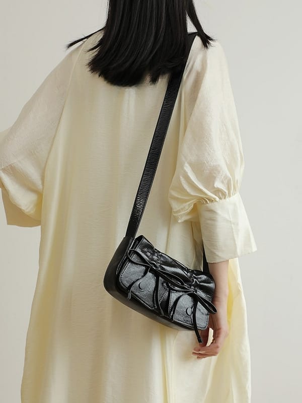 Retro Genuine Leather Pleated Shoulder Bag